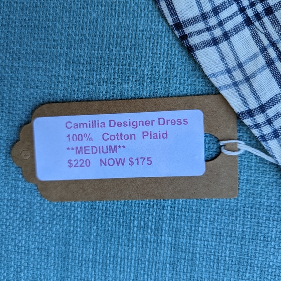 New With Tags Women's Medium Cotton Plaid Blue Dress - Picture 10 of 10